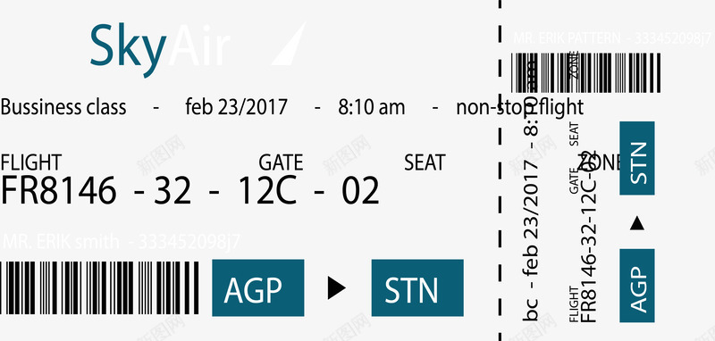 条形码机票模板矢量图ai免抠素材_新图网 https://ixintu.com 机票模板 条形码 登机牌 矢量素材 航空公司 矢量图