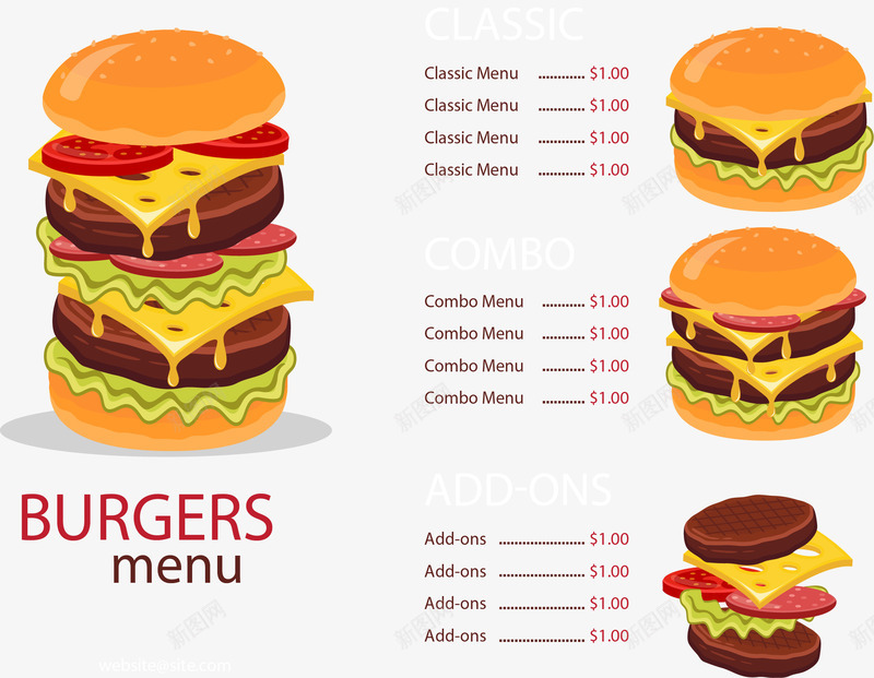 巨无霸汉堡菜单矢量图eps_新图网 https://ixintu.com 巨无霸 汉堡店 汉堡菜单 矢量素材 芝士汉堡 矢量图
