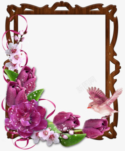 唯美长方形边框紫色花卉图案素材