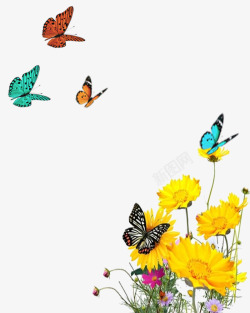 小清新墙绘手绘向日葵蝴蝶墙绘高清图片