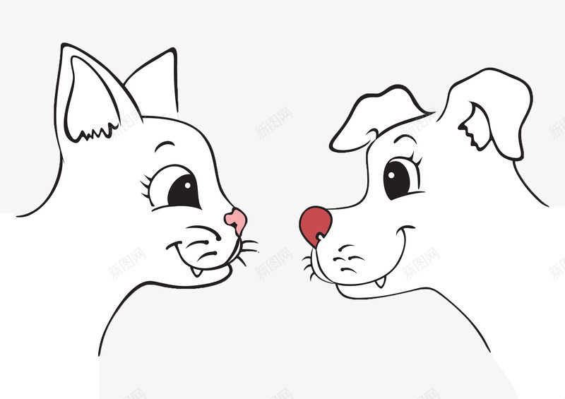 小狗和猫咪png免抠素材_新图网 https://ixintu.com 动物 卡通手绘 家养宠物 小狗猫咪 平面动物 清新插画 白色