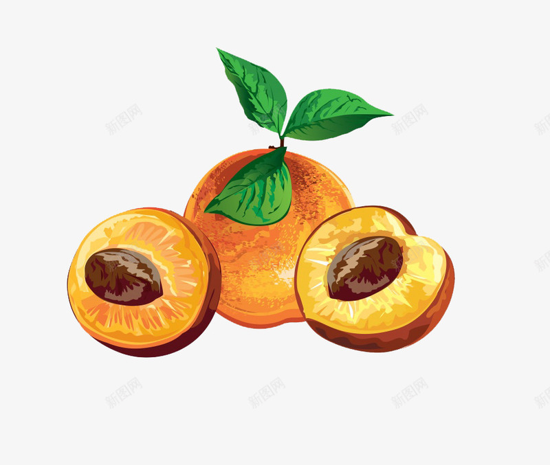 手绘黄桃png免抠素材_新图网 https://ixintu.com 免费png图片 水果 绿色食品 食物 黄色