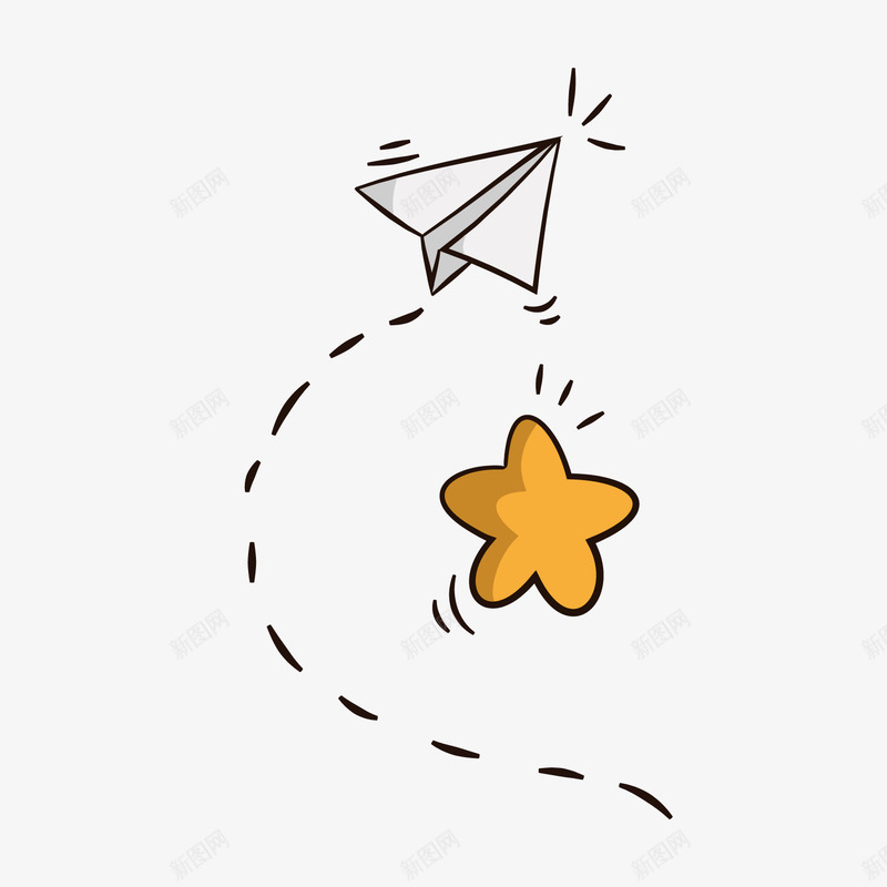 白色纸飞机黄色星星png免抠素材_新图网 https://ixintu.com 卡通飞机 白色纸飞机 纸飞机图案 虚线 黄色星星