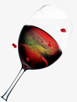 红酒品鉴高脚杯中的葡萄田高清图片