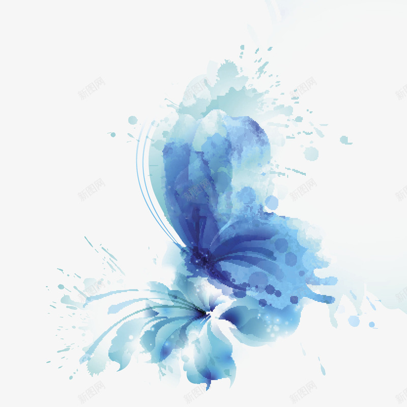 蓝色创意水墨蝴蝶png免抠素材_新图网 https://ixintu.com 创意 动物 水墨 清新 艺术 花朵 蓝色 蝴蝶 装饰