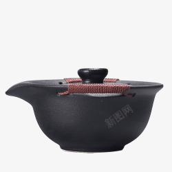 盖碗日式黑禅风手工黑陶茶壶高清图片
