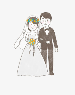 一对新人卡通结婚的男女高清图片