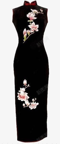 旗袍png免抠素材_新图网 https://ixintu.com 中式旗袍 女装 花朵 黑色旗袍