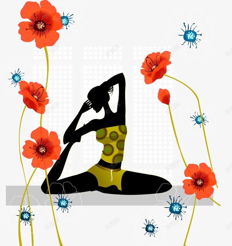 练瑜伽的美女和花朵png免抠素材_新图网 https://ixintu.com 红色花朵 练瑜伽的美女 花朵 锻炼身体