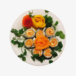 精美寿司寿司卷的花形摆盘高清图片