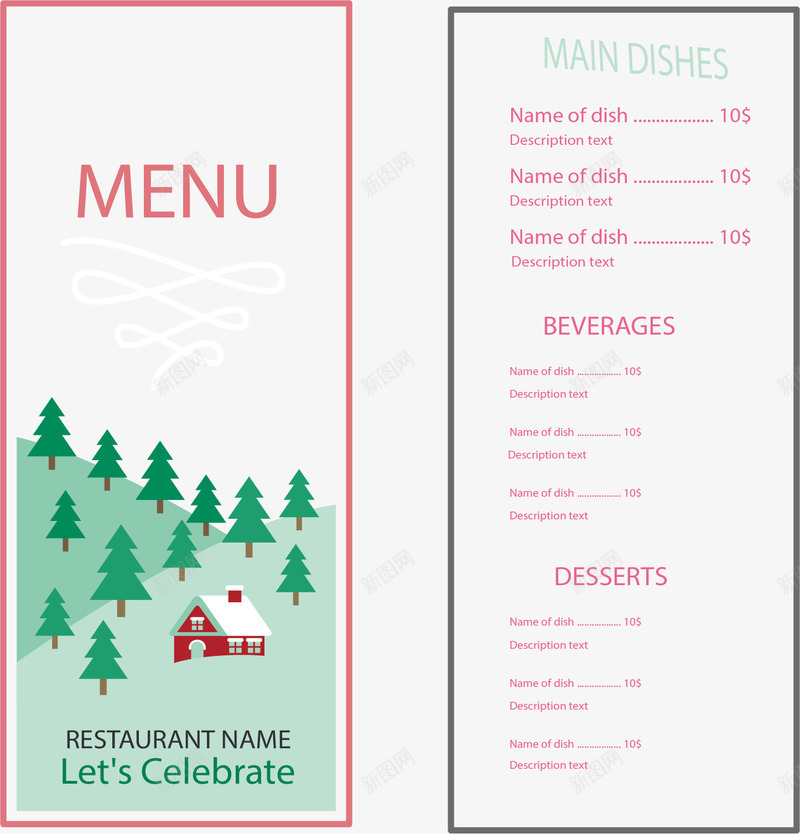 餐厅节日菜单模板png免抠素材_新图网 https://ixintu.com 冬季背景 节日菜单 菜单模板 雪地背景 餐厅