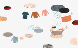 贴纸画雨天晾衣服素材