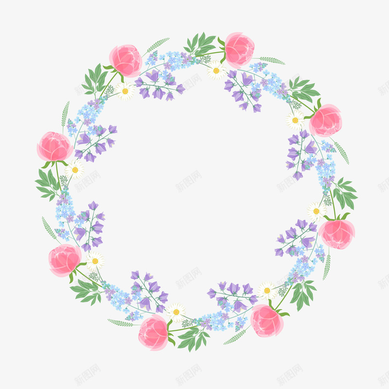 彩色花卉png免抠素材_新图网 https://ixintu.com PNG图形 PNG装饰 绿叶 花卉 花环 装饰