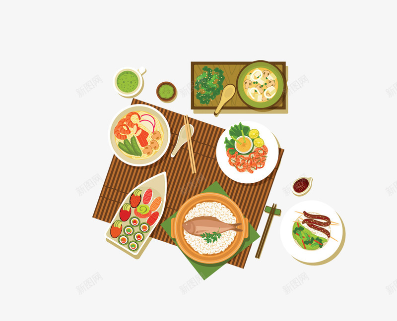 日本小吃png免抠素材_新图网 https://ixintu.com 刀叉 寿司 小吃街 料理 日式 美食节 食品 食物 黄色