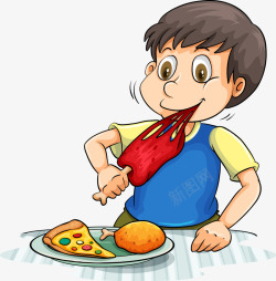 鸡腿香肠肉儿童节啃肉的男孩高清图片