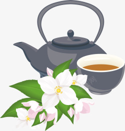泡茶花朵手绘卡通茶壶茶杯高清图片