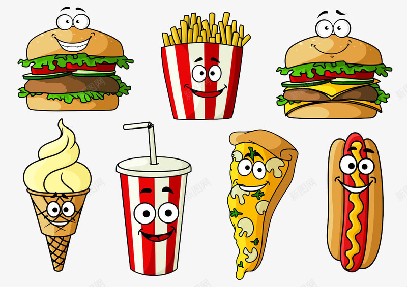 卡通汉堡和薯条png免抠素材_新图网 https://ixintu.com 卡通 汉堡 薯条 食物