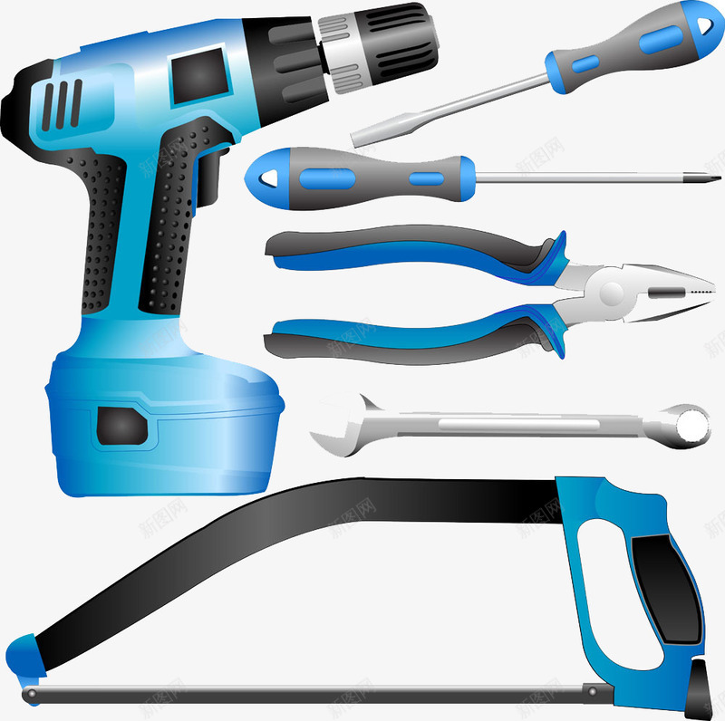 蓝色工具png免抠素材_新图网 https://ixintu.com 蓝色工具素材蓝色工具模板下载工具锯冲击砖电砖扳手