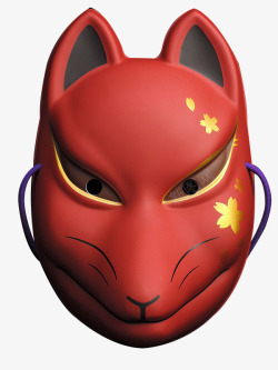 红色樱花纹狐狸面具素材