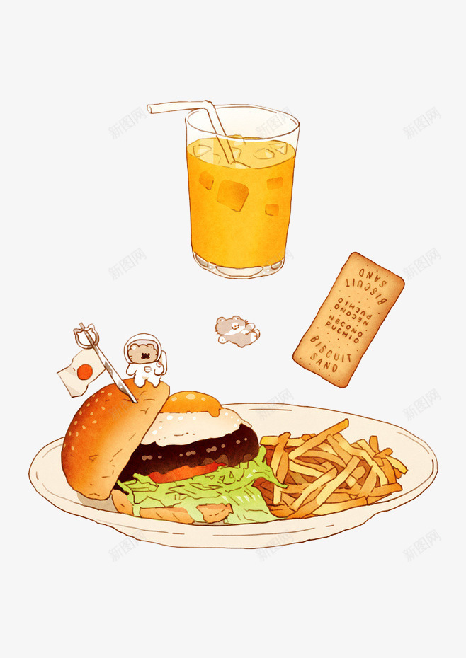 卡通png免抠素材_新图网 https://ixintu.com 冷饮 卡通 宇航员 日本 汉堡 薯条 西式快餐 食物 饮料 饼干