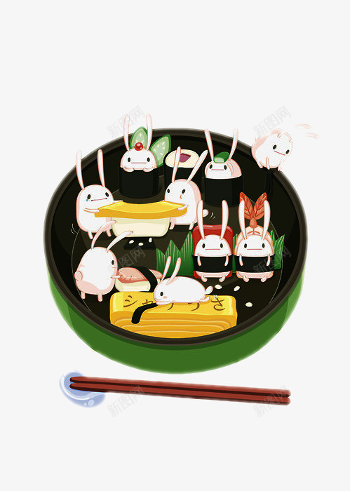 日式便当png免抠素材_新图网 https://ixintu.com 便当 兔子 兔子便当 卡通便当 卡通兔子 厚蛋烧 寿司 彩绘 手绘便当 手绘兔子 日式 日式便当 绿色