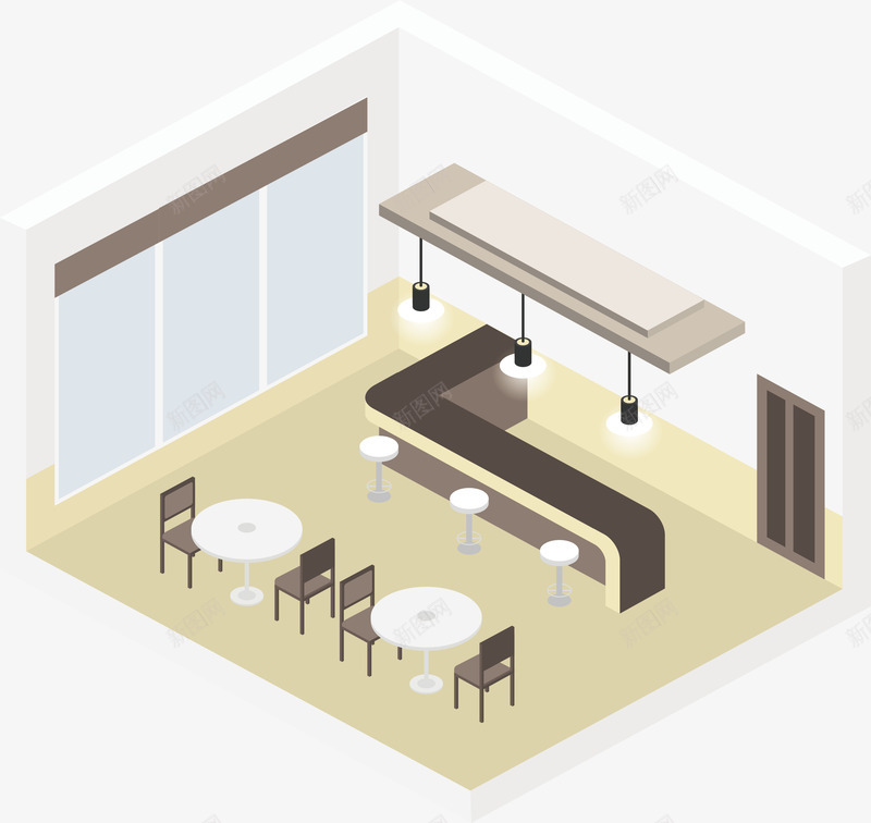 简约餐厅png免抠素材_新图网 https://ixintu.com 矢量png 简约风格 餐厅 餐厅吧台 餐厅模型 餐厅设计