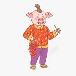 吉祥猪猪2019猪年红色可爱卡通猪放鞭炮高清图片