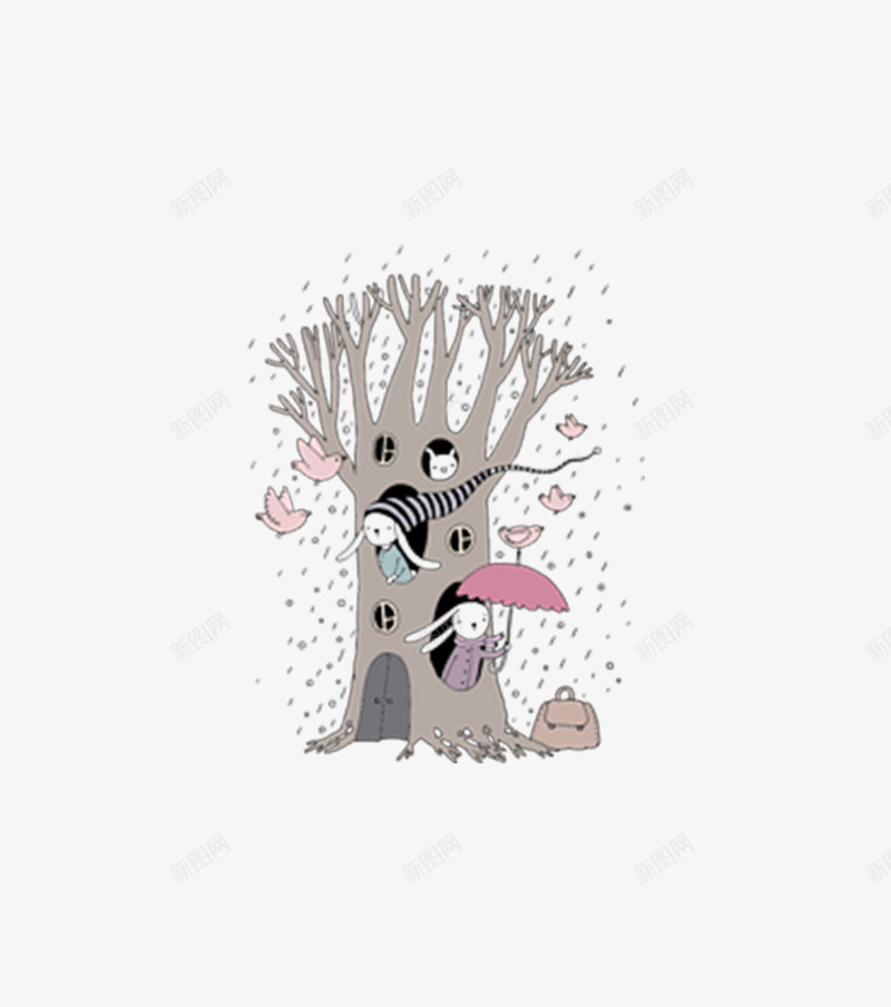 树洞里的兔子png免抠素材_新图网 https://ixintu.com png图形 png装饰 兔子 卡通 小鸟 树洞 装饰