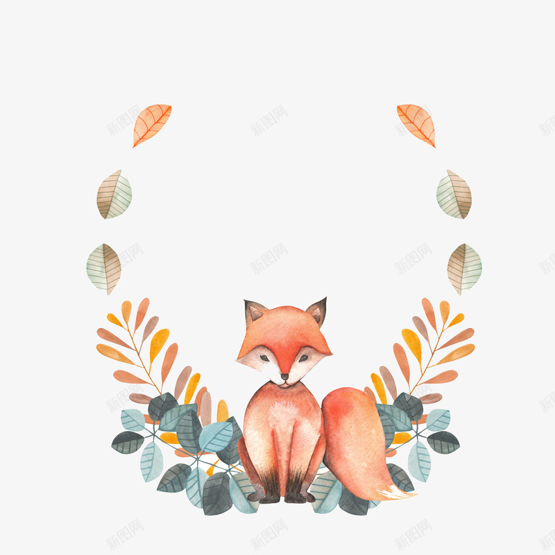 树叶边框下的狐狸png免抠素材_新图网 https://ixintu.com png图形 png装饰 树叶 植物 狐狸 装饰