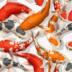 日式小楼装饰画红色鲤鱼装饰矢量图高清图片