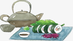 水彩手绘紫菜包饭矢量图素材