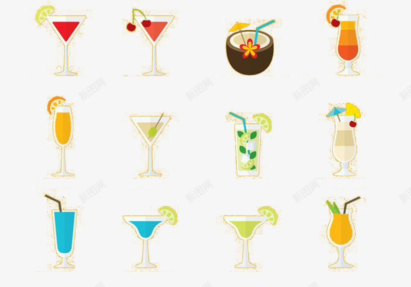 各种饮品扁平化图标png_新图网 https://ixintu.com 图形 图标 夏天 标志图标 简约 设计 饮料