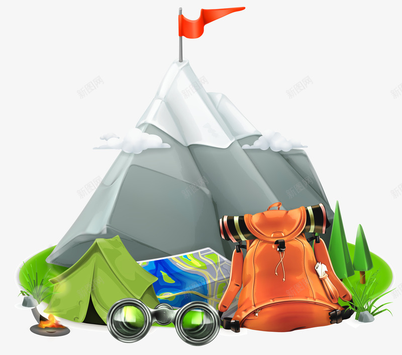 旅游主题图标png_新图网 https://ixintu.com 出国旅游 创意广告 国际旅行 帐篷 旅游主题图标 旅游用品 旅行 背包