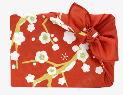 红色包袱日式红色喜上梅梢包袱皮礼物包装高清图片