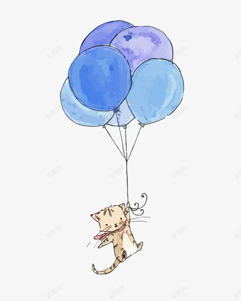 蓝色气球和猫咪矢量图eps免抠素材_新图网 https://ixintu.com 卡通 手绘 气球 猫咪PNG矢量图 猫咪免扣PNG图 猫咪矢量 矢量图