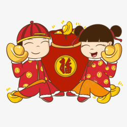 中国风节日烘托卡通新年敲鼓福娃高清图片