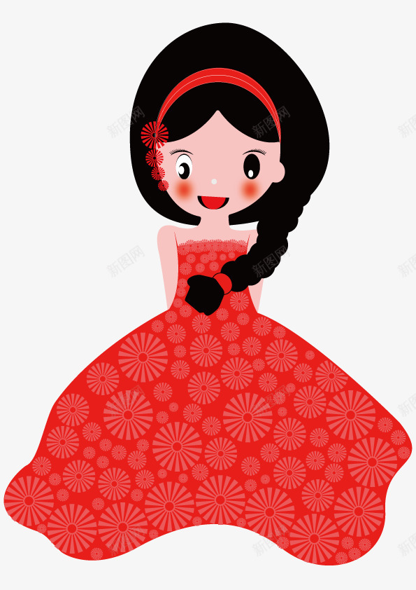穿红色裙子的小女孩png免抠素材_新图网 https://ixintu.com 动漫动画 卡通手绘 婚礼 婚纱 小女孩 红色礼服 装饰图