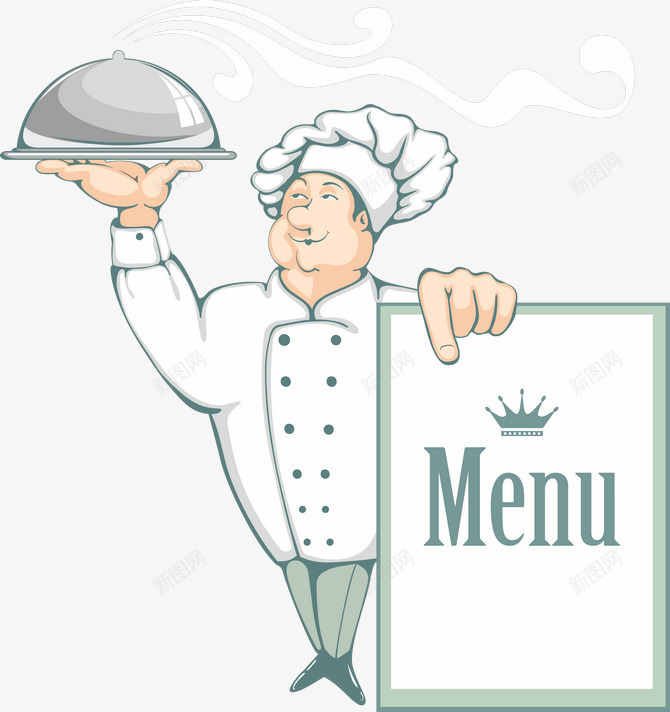 厨师与菜单png免抠素材_新图网 https://ixintu.com 卡通 厨子 厨师 手绘服务生 服务生 美食 菜单
