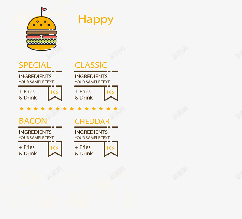 扁平汉堡包菜单模板png免抠素材_新图网 https://ixintu.com 快餐菜单 汉堡 汉堡菜单 菜单模板