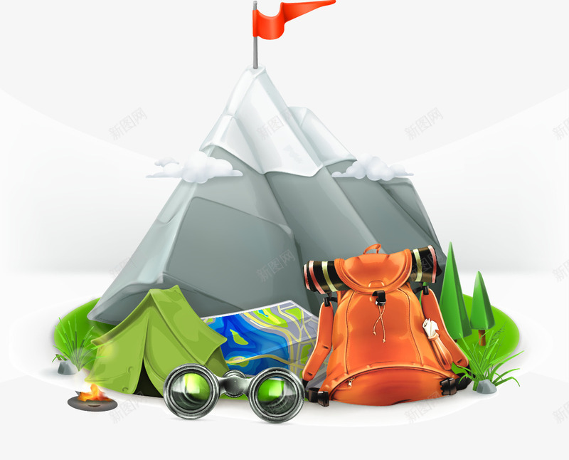 旅游用品png免抠素材_新图网 https://ixintu.com 地图 帐篷 旅游用品 背包