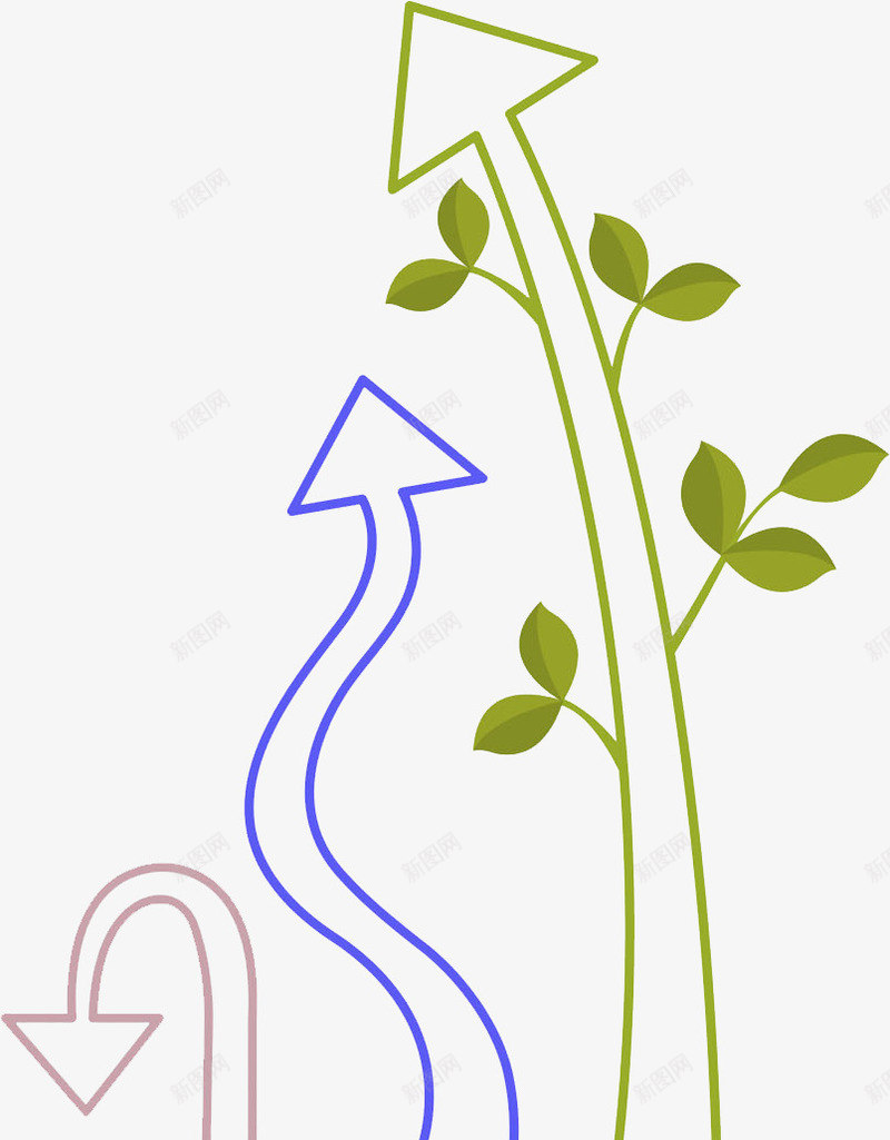手绘增长的箭头图png免抠素材_新图网 https://ixintu.com 卡通 商务 增长的 数据 树叶 箭头 绿色 蓝色