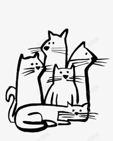 五只猫png免抠素材_新图网 https://ixintu.com 卡通手绘 极简风格 猫 装饰图案 设计元素