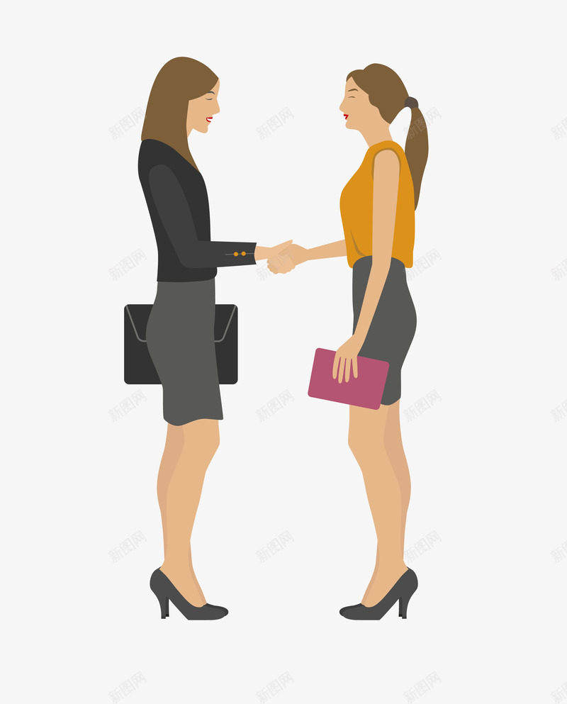 商务合作加盟的两个女性矢量图eps免抠素材_新图网 https://ixintu.com 交流 合作加盟 商务 女性 握手 矢量图