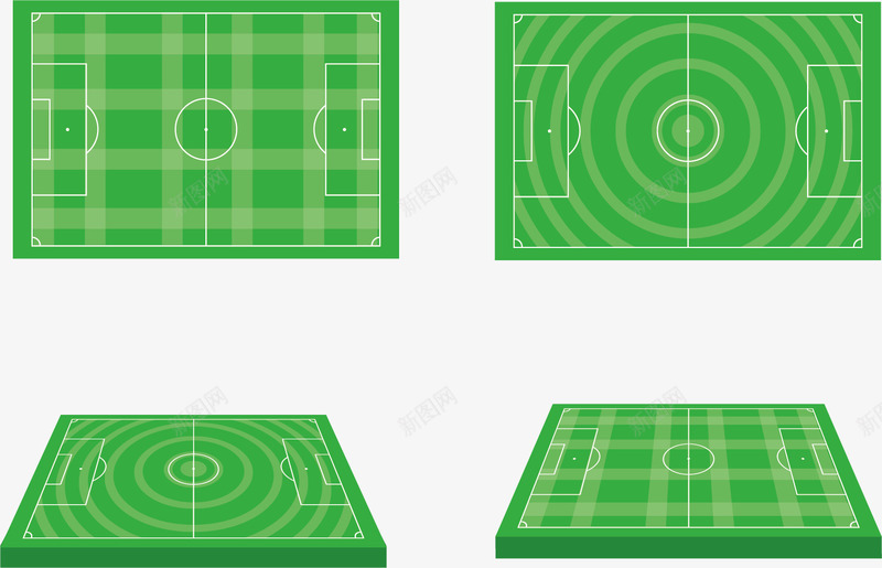 足球场矢量图ai免抠素材_新图网 https://ixintu.com 卡通 各个角度 平面设计 手绘 绿色 草地 规则图形 矢量图