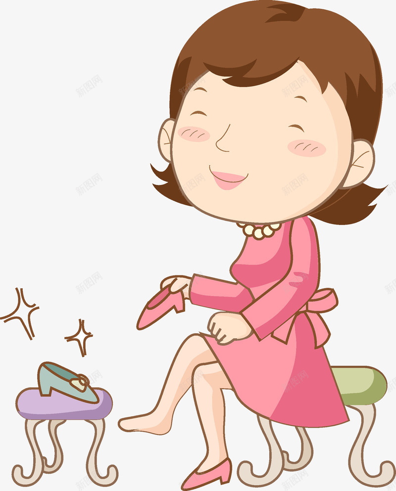 穿鞋子的女人png免抠素材_新图网 https://ixintu.com 卡通 女人 微笑 手绘 水彩 购物 鞋子 高兴