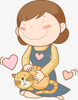卡通抱着小猫的女人素材