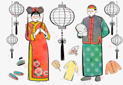 清朝帽子中国婚礼传统插画高清图片