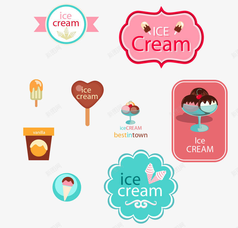 彩色冰淇淋标签模板png免抠素材_新图网 https://ixintu.com 冰淇淋 冰淇淋车 冷饮 夏季 奶油甜筒 标签 雪糕