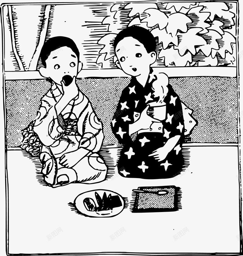 日本儿童png免抠素材_新图网 https://ixintu.com 免费矢量 免费矢量下载 和服 复古 手绘 插画 日式文化 日本儿童