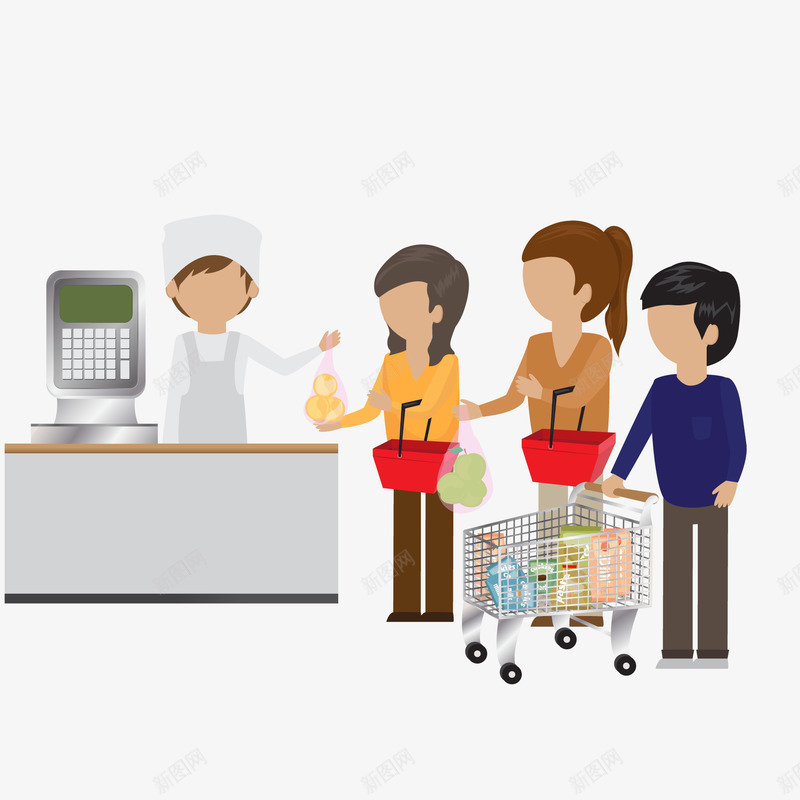 超市排队的人物矢量图ai免抠素材_新图网 https://ixintu.com 买菜 人物设计 卡通 排队 购物 超市 矢量图